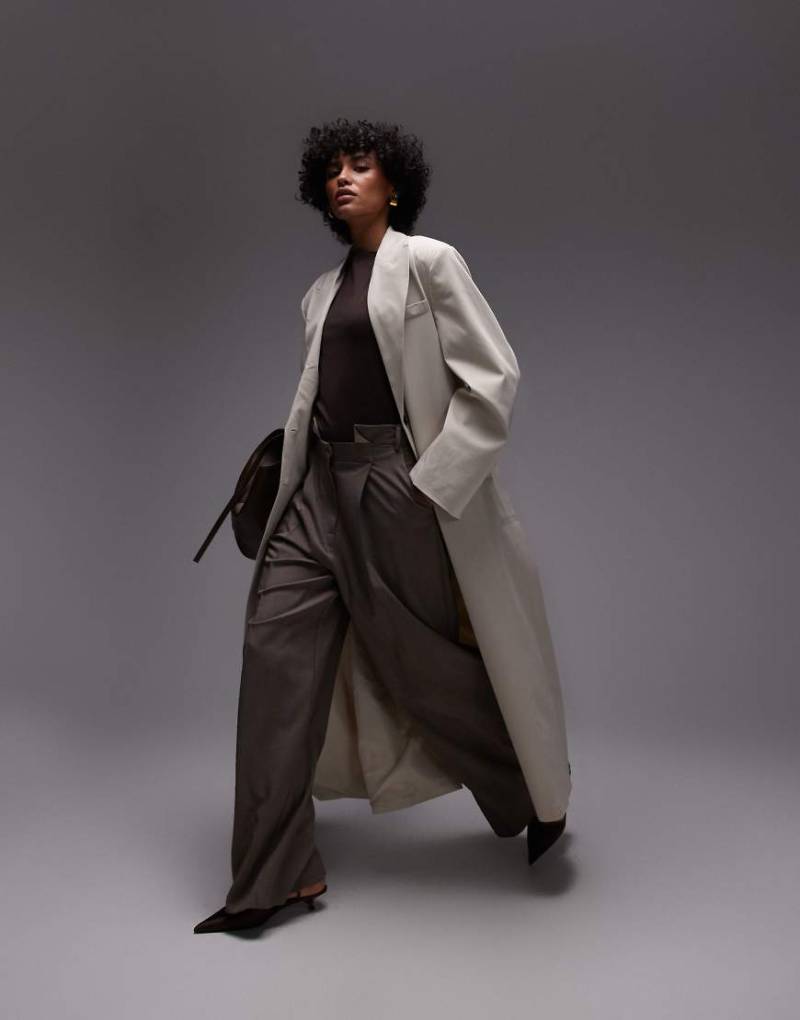 ASOS DESIGN - Duster-Blazer im Longline-Schnitt in Stein-Neutral von ASOS DESIGN