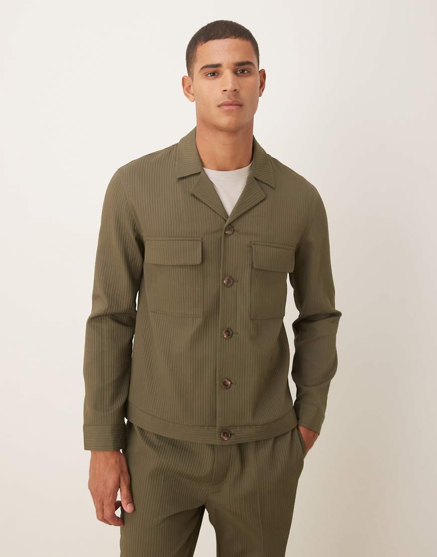 ASOS DESIGN - Elegante, gerippte Hemdjacke in Khaki, Kombiteil-Grün von ASOS DESIGN