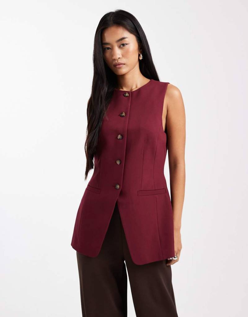 ASOS DESIGN - Elegante, hochgeschlossene Weste in Pflaume mit geformter Hüftpartie-Lila von ASOS DESIGN