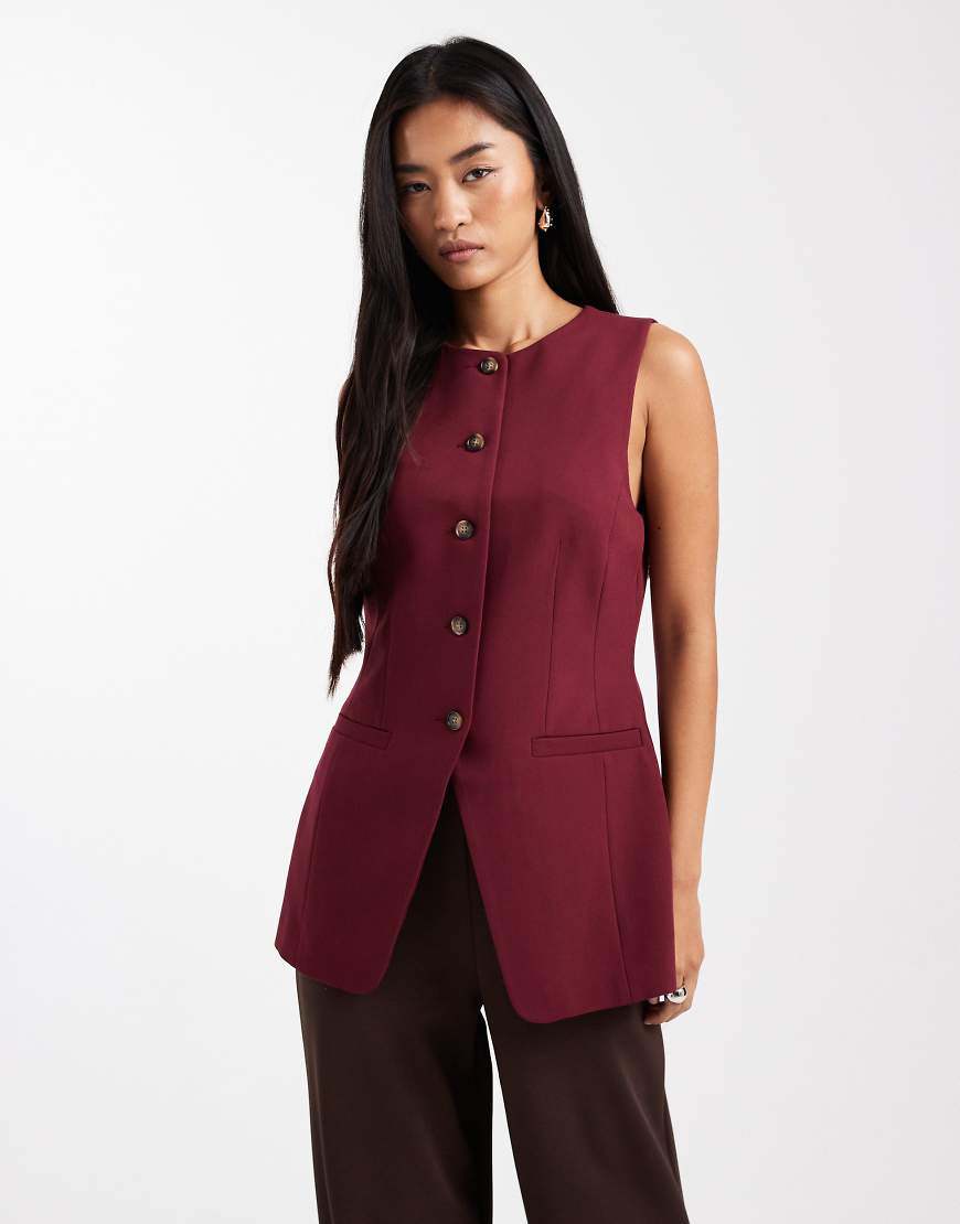 ASOS DESIGN - Elegante, hochgeschlossene Weste in Pflaume mit geformter Hüftpartie-Lila von ASOS DESIGN
