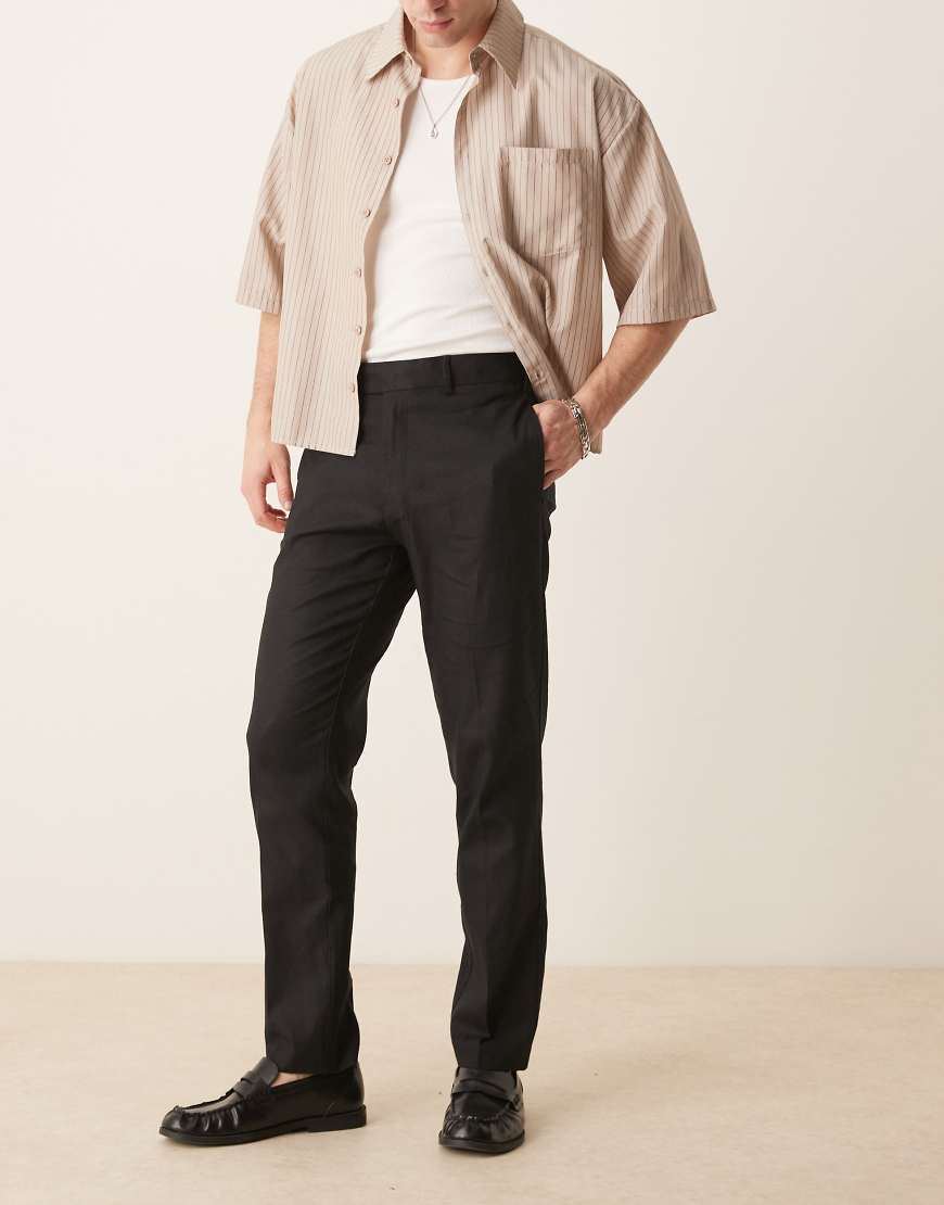 ASOS DESIGN - Elegante, schmal geschnittene Leinenhose in Schwarz von ASOS DESIGN