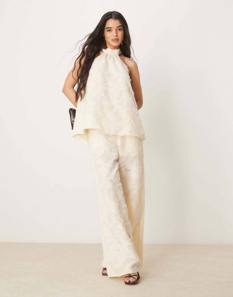 ASOS DESIGN - Elegante, strukturierte Hose in Buttermilch mit geradem Schnitt, Kombiteil-Grün von ASOS DESIGN