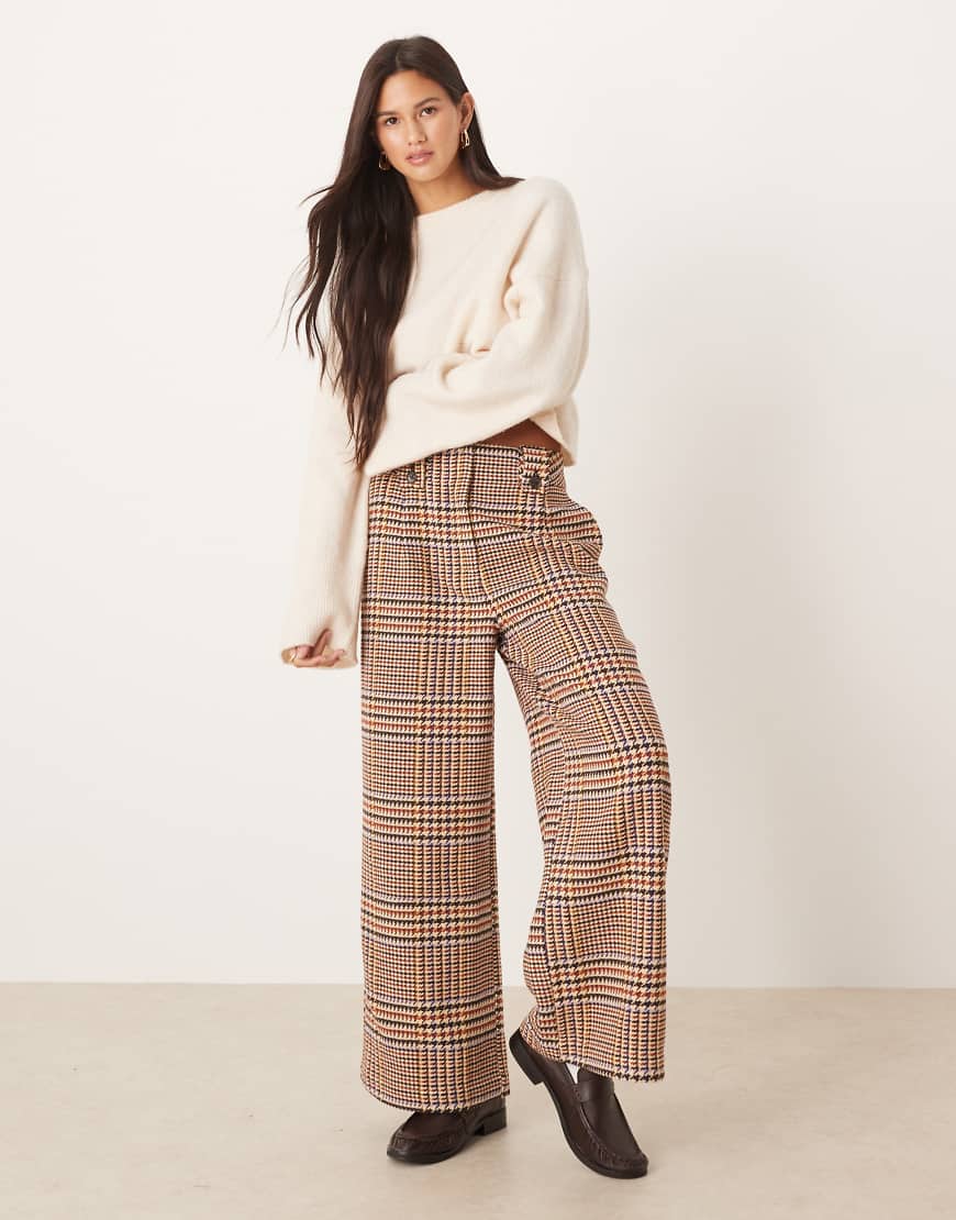 ASOS DESIGN - Elegante, verkürzte Hose mit verstellbarer Bundlasche und Karomuster-Bunt von ASOS DESIGN