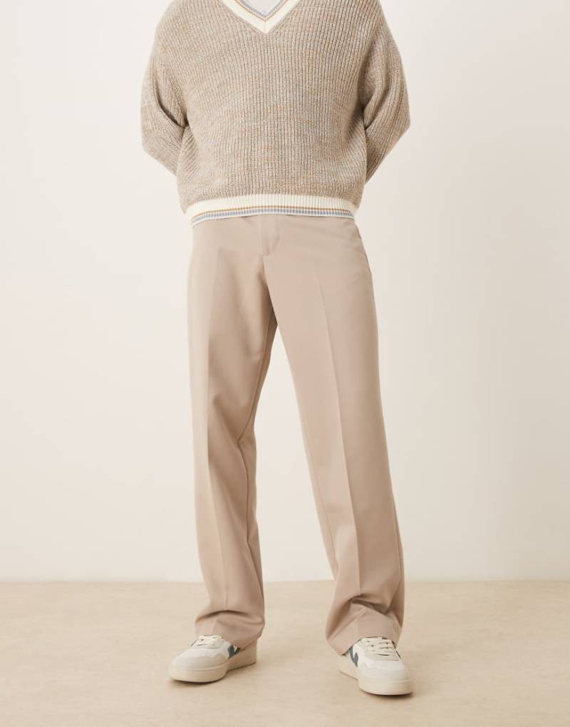 ASOS DESIGN - Elegante, weite Hose in Stein-Neutral von ASOS DESIGN