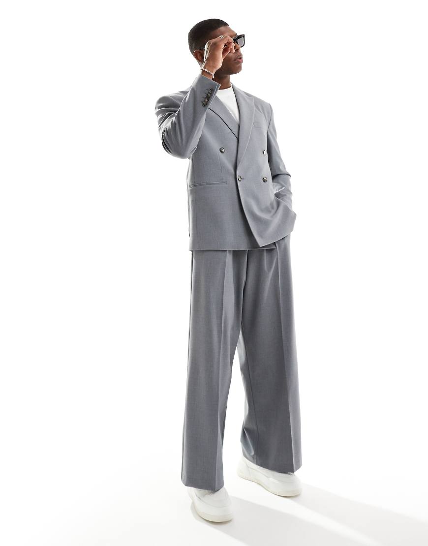 ASOS DESIGN - Elegante Anzughose in Grau mit weitem Bein und Bundfalten vorne-Schwarz von ASOS DESIGN