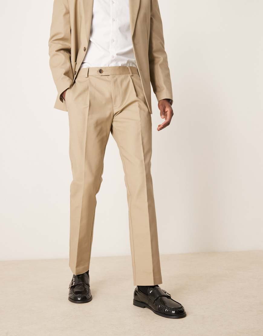 ASOS DESIGN - Elegante Anzughose in Steingrau aus weicher Baumwolle-Grün von ASOS DESIGN