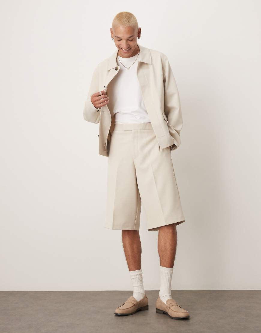 ASOS DESIGN - Elegante Bermuda-Shorts aus Twill in Steinbeige mit elastischem Bund, Kombiteil-Neutral von ASOS DESIGN