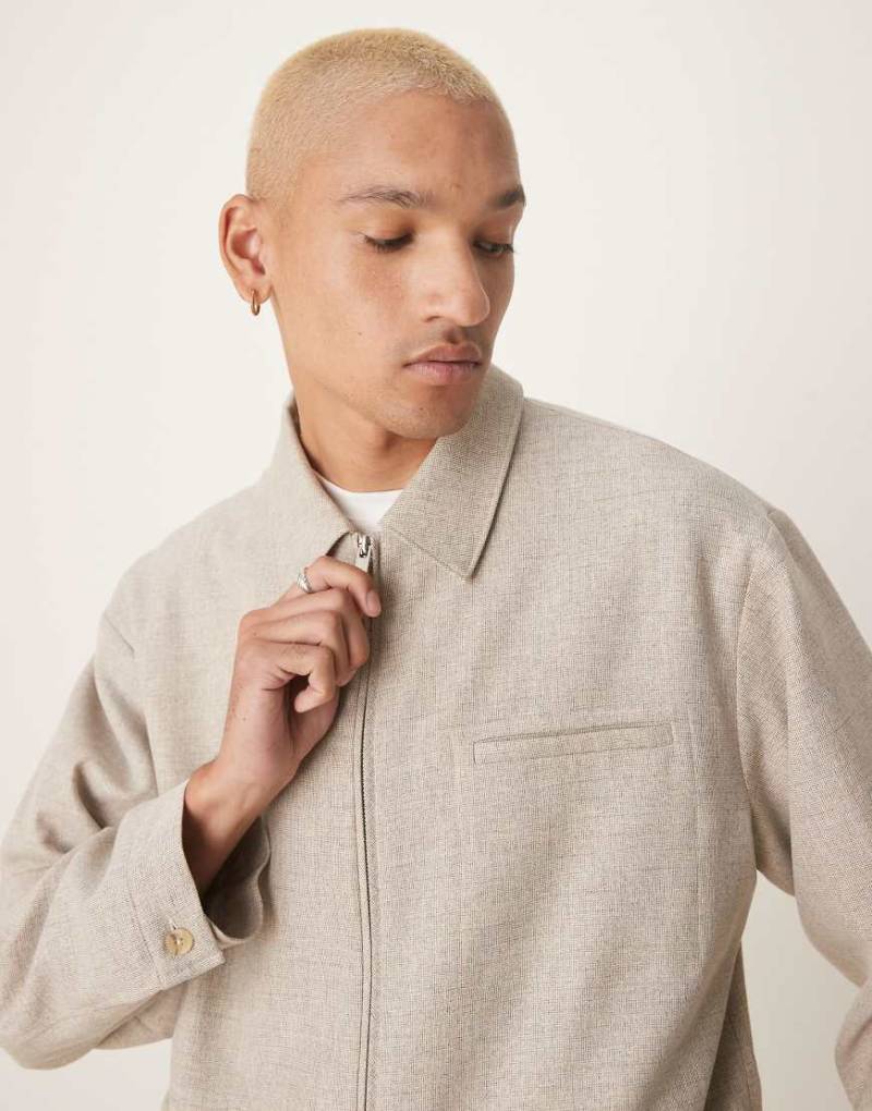 ASOS DESIGN - Elegante Blouson-Jacke in Steinbeige mit Noppenstruktur, Kombiteil-Neutral von ASOS DESIGN