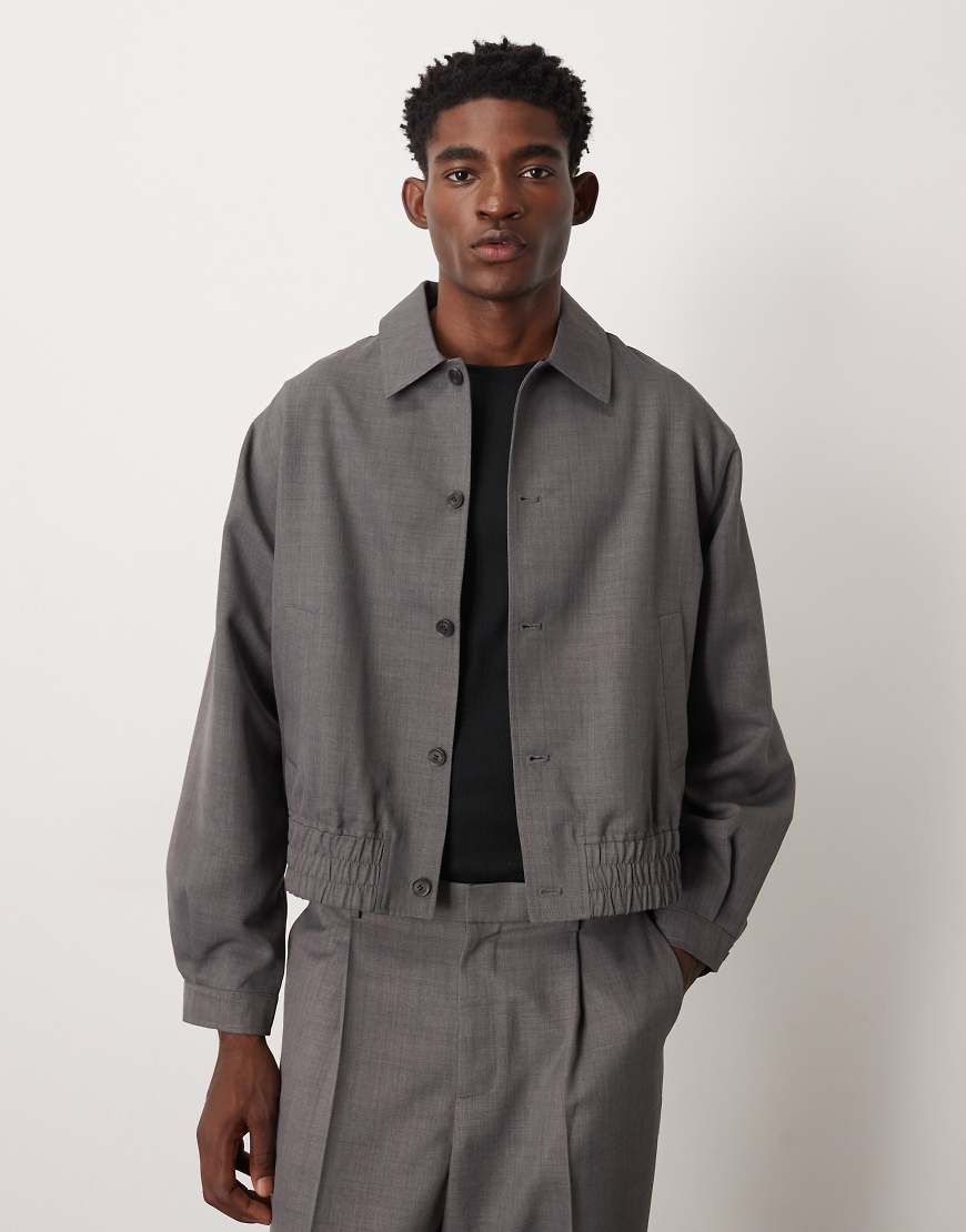 ASOS DESIGN - Elegante Blousonjacke in Grau meliert mit Wolloptik, Kombiteil von ASOS DESIGN