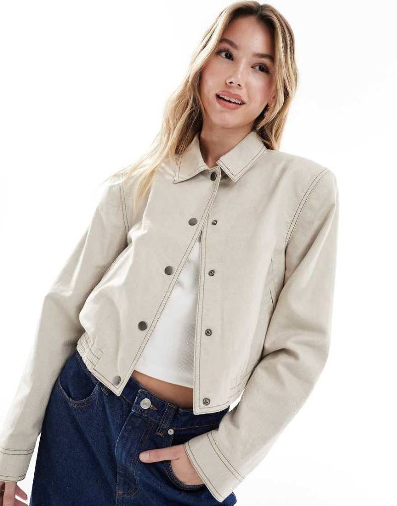 ASOS DESIGN - Elegante Bomberjacke aus Leinen in Steinbeige mit Kragen-Neutral von ASOS DESIGN