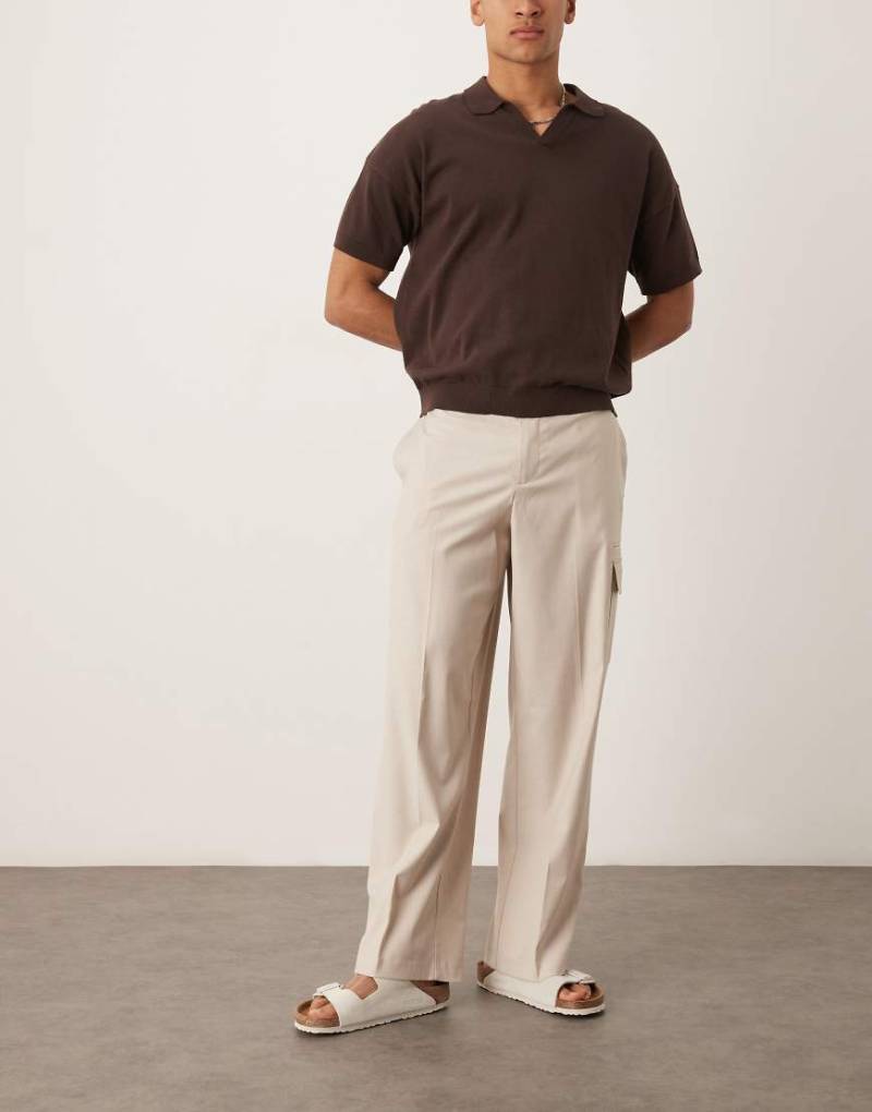 ASOS DESIGN - Elegante Cargo-Hose in Neutral mit Leinenoptik und weitem Bein-Grau von ASOS DESIGN