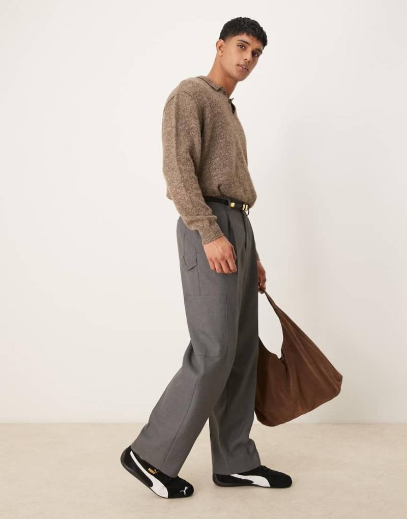 ASOS DESIGN - Elegante Carpenter-Hose in Grau mit Struktur und weitem Bein von ASOS DESIGN