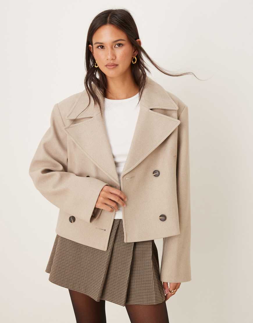 ASOS DESIGN - Elegante Cropped-Cabanjacke in Hellbeige-Braun von ASOS DESIGN