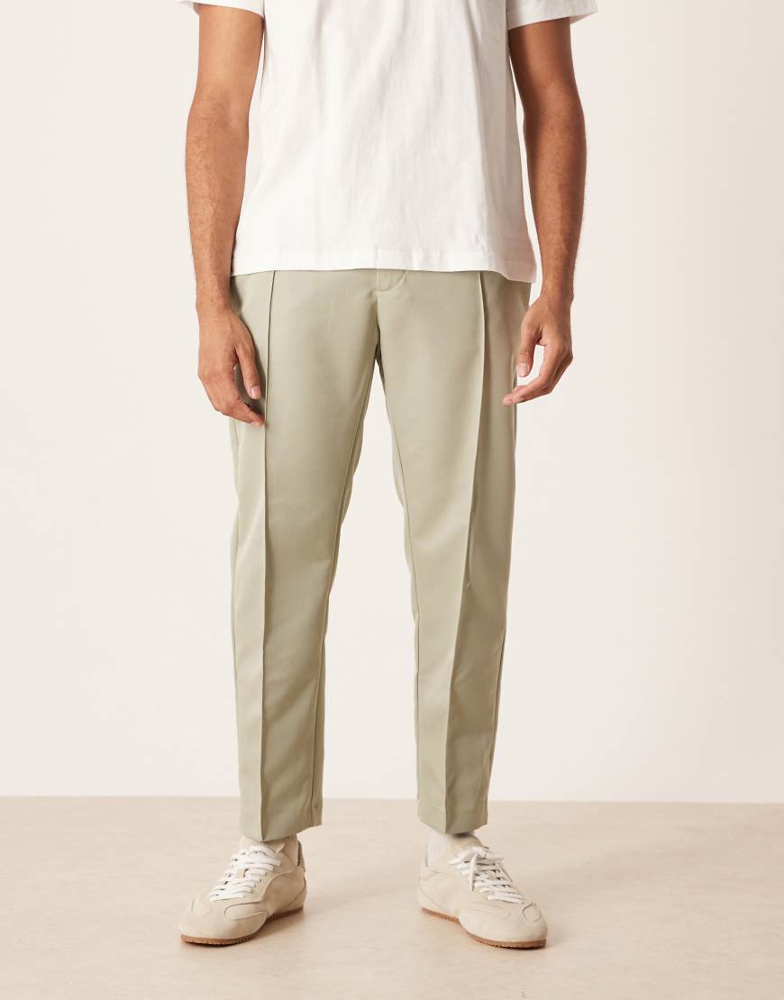 ASOS DESIGN - Elegante Cropped-Hose in Salbeigrün mit geradem Schnitt und Biesendetail-Grau von ASOS DESIGN