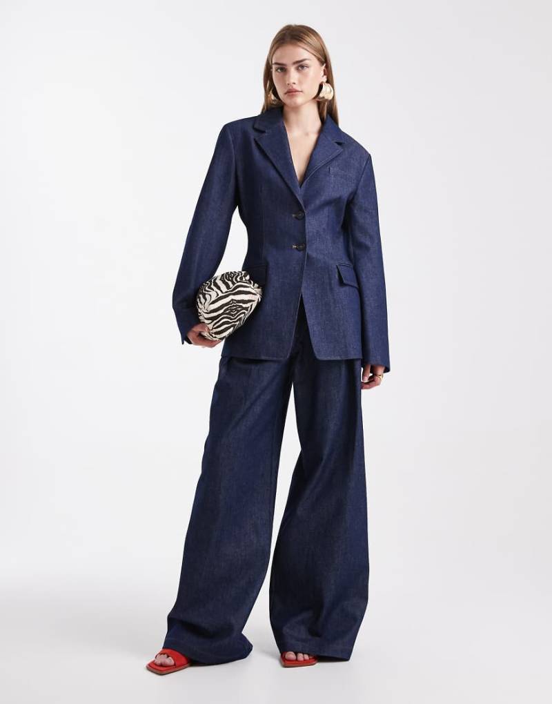 ASOS DESIGN - Elegante Denim-Hose in Indigoblau mit weitem Bein, Kombiteil-Marineblau von ASOS DESIGN