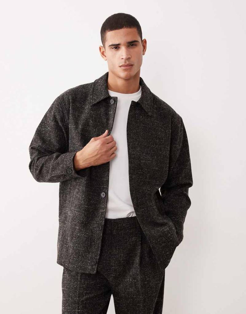 ASOS DESIGN - Elegante Harrington-Jacke aus Bouclé in Anthrazit mit Oversize-Schnitt, Kombiteil-Grau von ASOS DESIGN