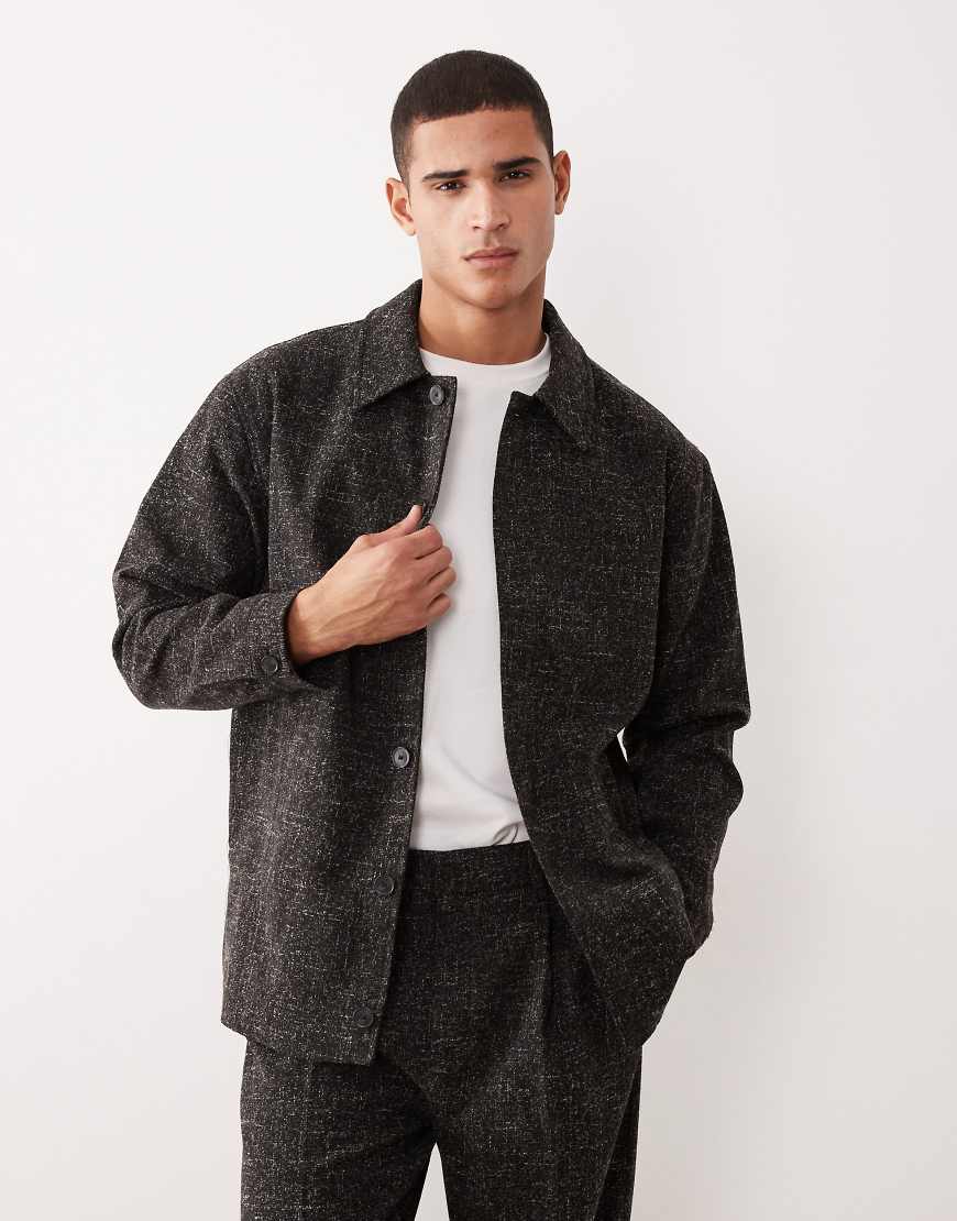 ASOS DESIGN - Elegante Harrington-Jacke aus Bouclé in Anthrazit mit Oversize-Schnitt, Kombiteil-Grau von ASOS DESIGN