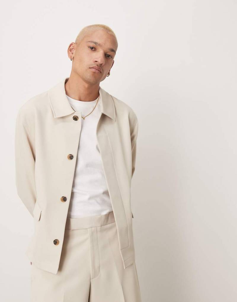 ASOS DESIGN - Elegante Harrington-Jacke aus Twill in Steinbeige, Kombiteil-Neutral von ASOS DESIGN