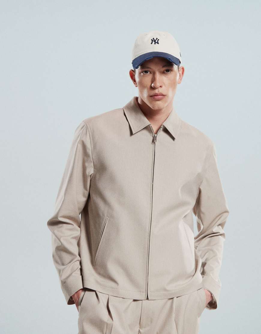 ASOS DESIGN - Elegante Harrington-Jacke in Beige mit feiner Struktur, Kombiteil-Neutral von ASOS DESIGN