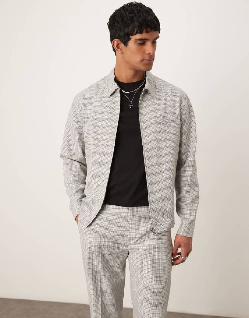 ASOS DESIGN - Elegante Harrington-Jacke in Grau mit kleinem Karomuster, Kombiteil von ASOS DESIGN
