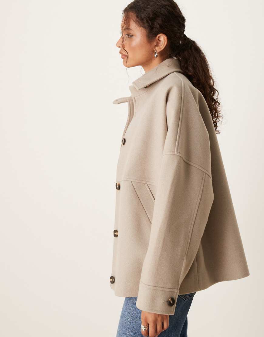 ASOS DESIGN - Elegante Harrington-Jacke in Hellbeige mit lockerem Schnitt-Neutral ASOS DESIGN - Elegante Harrington-Jacke in Hellbeige mit lockerem Schnitt-Neutral von ASOS DESIGN