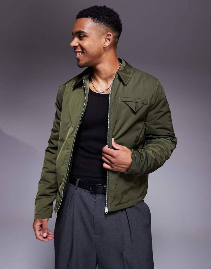 ASOS DESIGN - Elegante Harrington-Jacke in Khaki-Grün von ASOS DESIGN