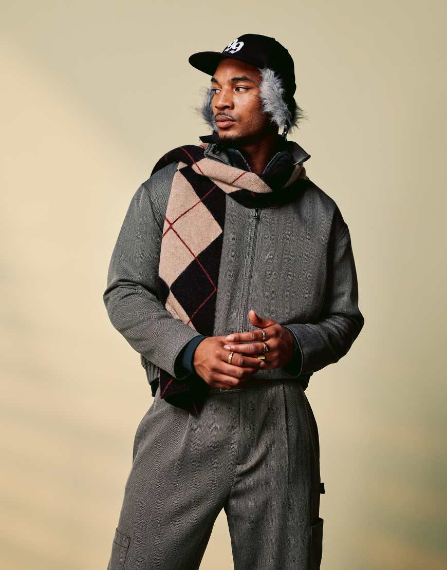 ASOS DESIGN - Elegante Harrington-Jacke mit grauem Fischgrätmuster, Kombiteil ASOS DESIGN - Elegante Harrington-Jacke mit grauem Fischgrätmuster, Kombiteil von ASOS DESIGN