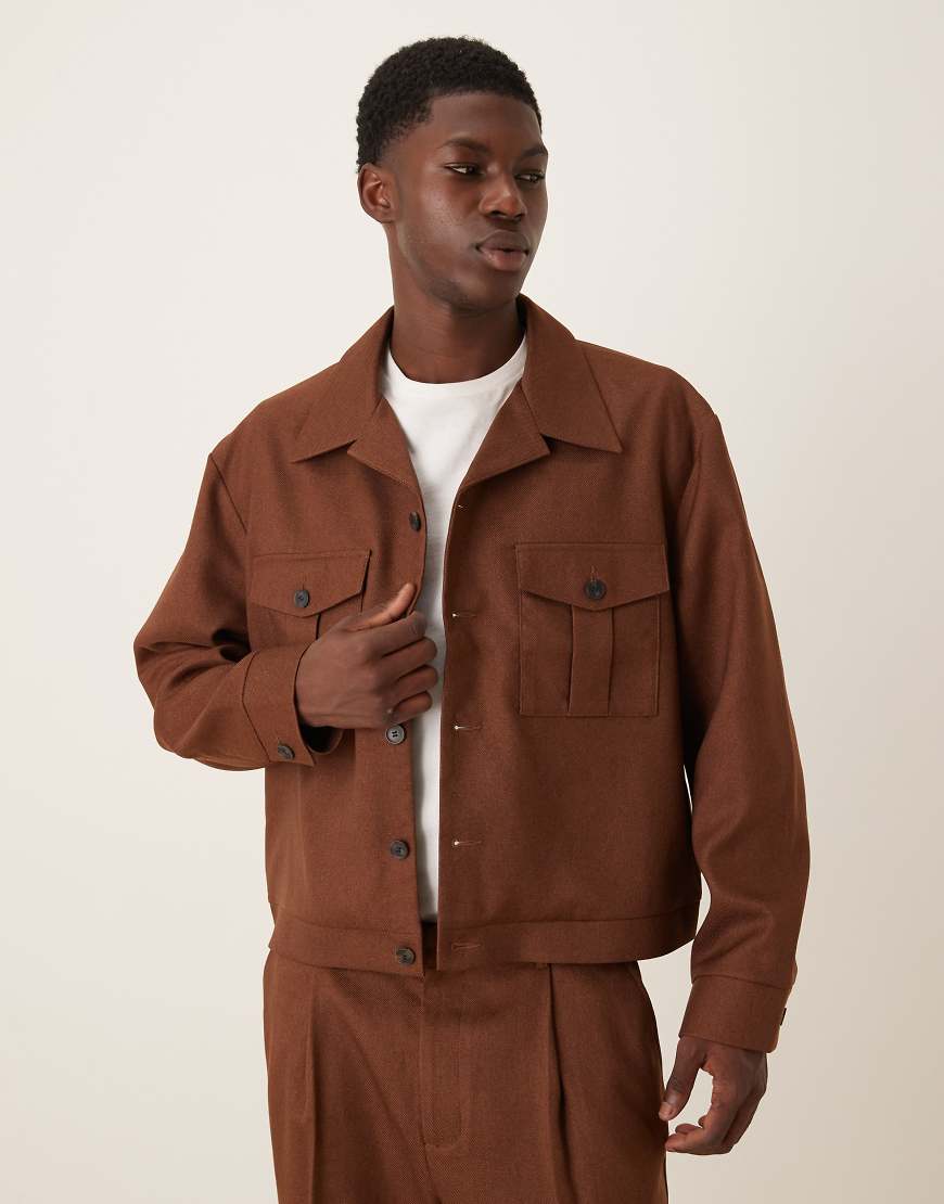 ASOS DESIGN - Elegante Hemdjacke in Braun, Kombiteil-Brown von ASOS DESIGN