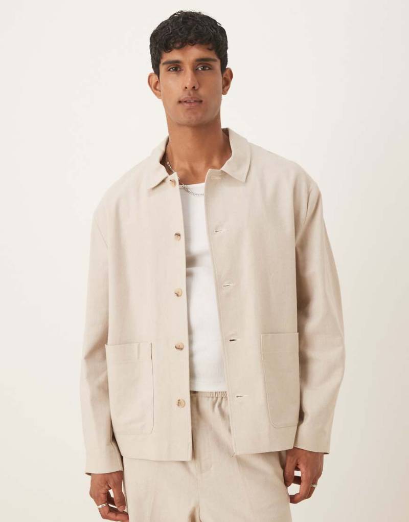 ASOS DESIGN - Elegante Hemdjacke in Ecru mit Leinen, Kombiteil-Neutral von ASOS DESIGN