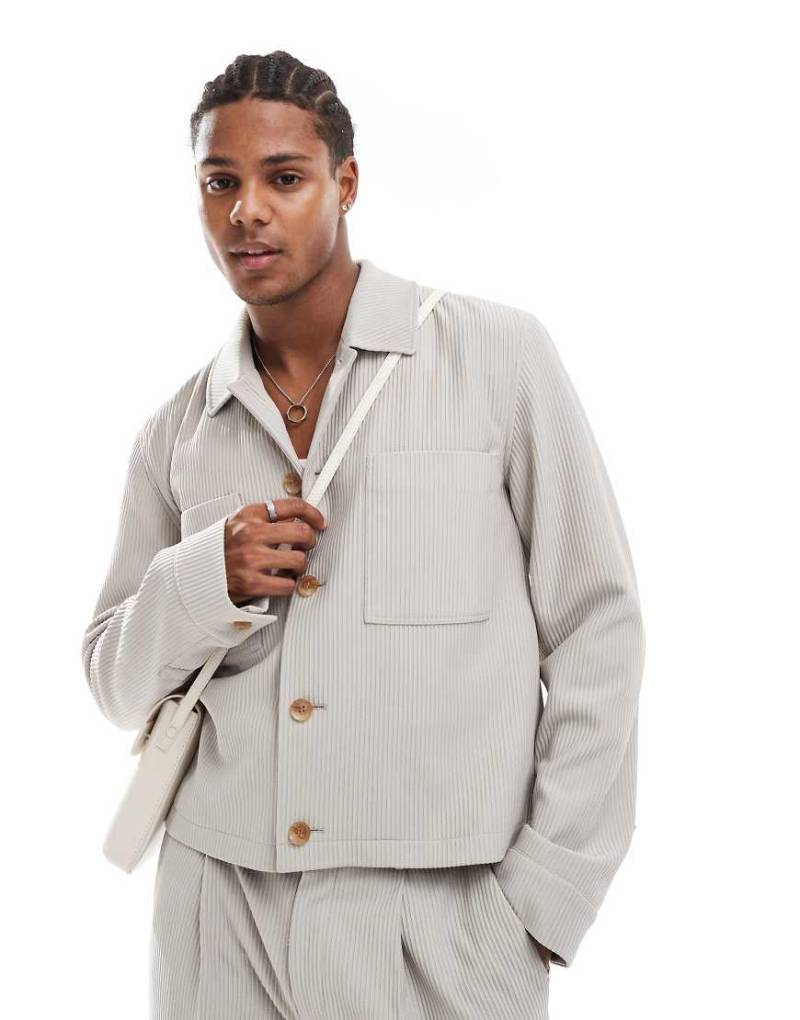 ASOS DESIGN - Elegante Hemdjacke in Stein mit gerippter Textur, Kombiteil-Neutral von ASOS DESIGN