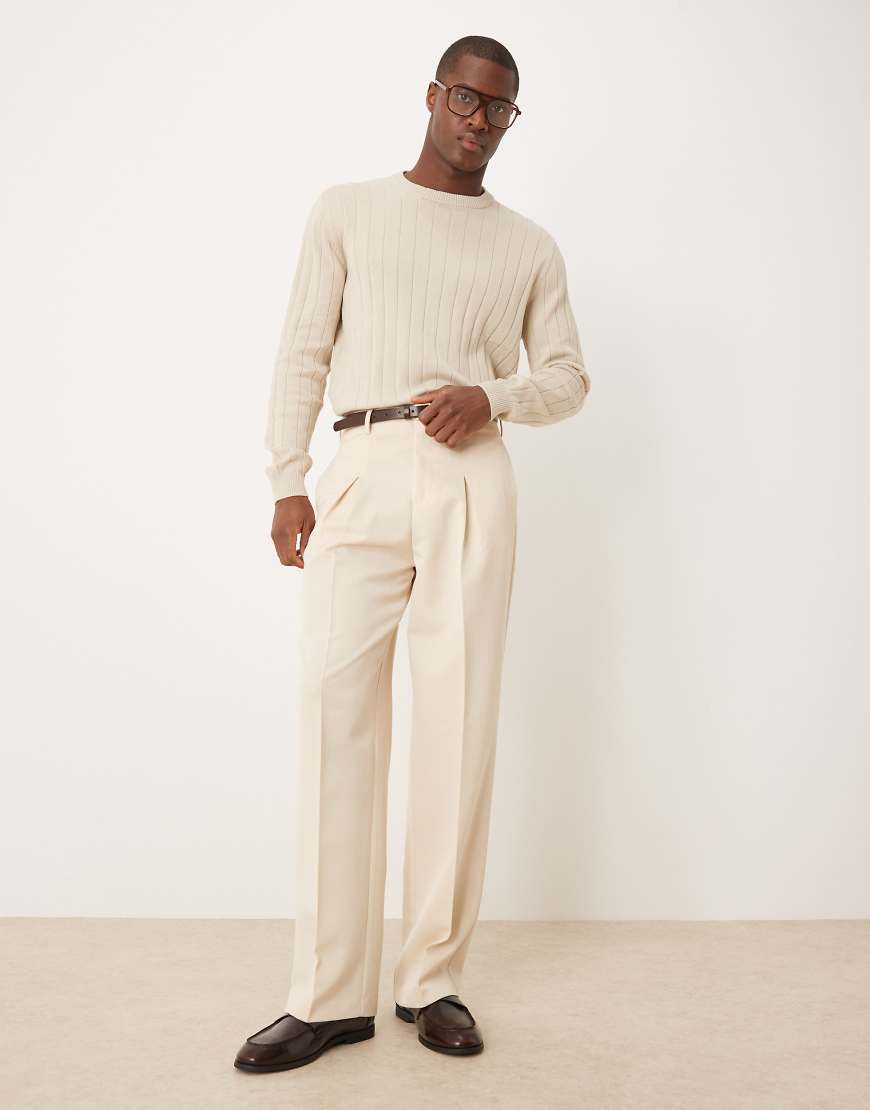 ASOS DESIGN - Elegante Hose aus Twill in Ecru mit weitem Bein-Weiß von ASOS DESIGN