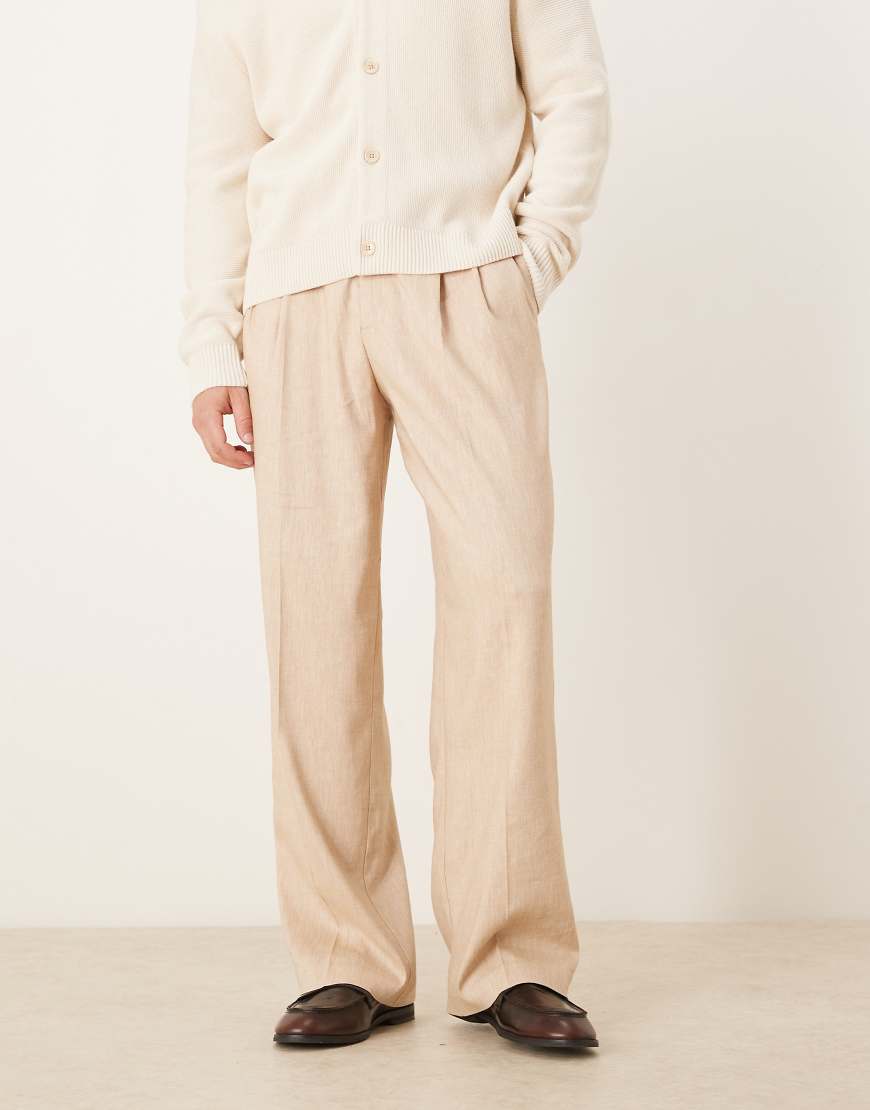 ASOS DESIGN - Elegante Hose in Beige mit feinem Strukturmuster, weitem Bein und zwei Bügelfalten-Neutral von ASOS DESIGN
