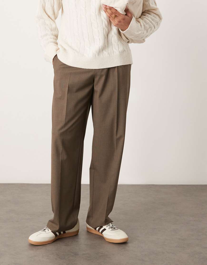 ASOS DESIGN - Elegante Hose in Braun kariert mit weitem Bein und Bundfalte ASOS DESIGN - Elegante Hose in Braun kariert mit weitem Bein und Bundfalte von ASOS DESIGN