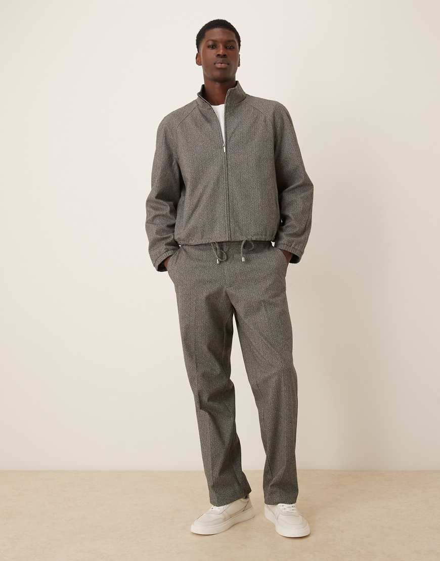 ASOS DESIGN - Elegante Hose in Grau mit Fischgrätmuster und geradem Schnitt, Kombiteil von ASOS DESIGN