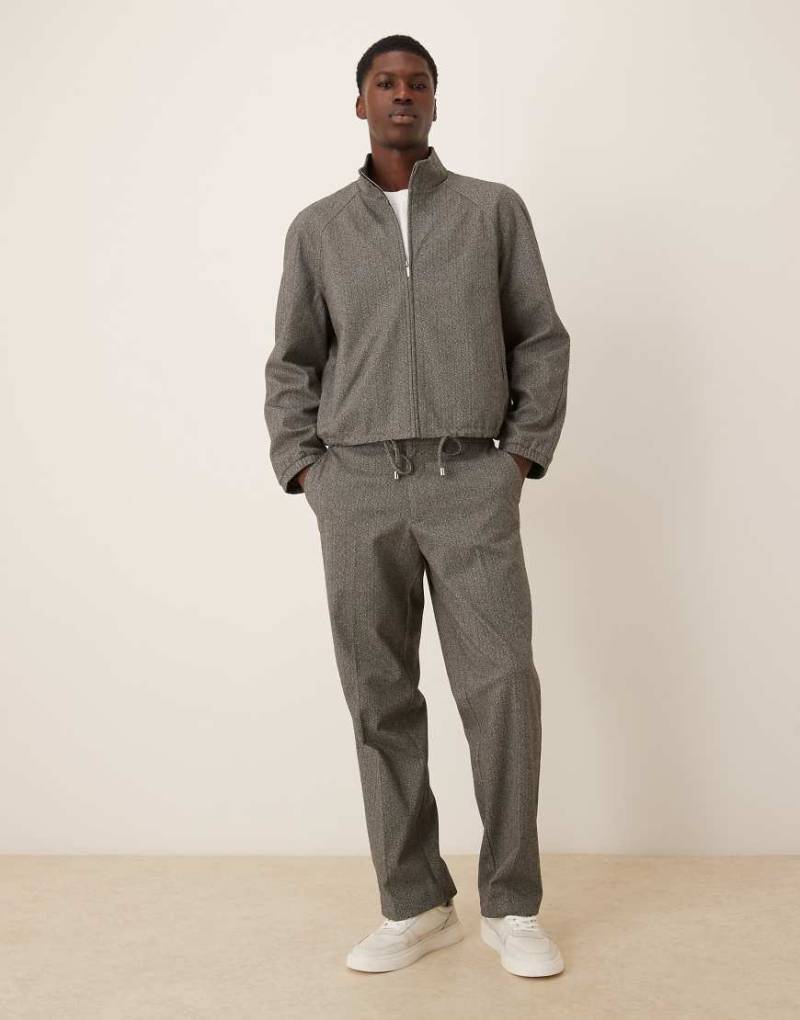 ASOS DESIGN - Elegante Hose in Grau mit Fischgrätmuster und geradem Schnitt, Kombiteil von ASOS DESIGN