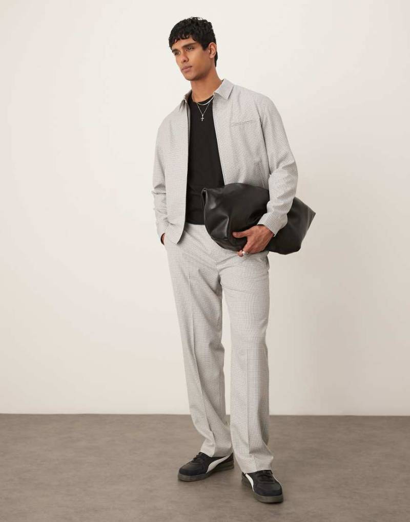 ASOS DESIGN - Elegante Hose in Grau mit kleinem Karomuster, geradem Schnitt und elastischem Bund, Kombiteil von ASOS DESIGN