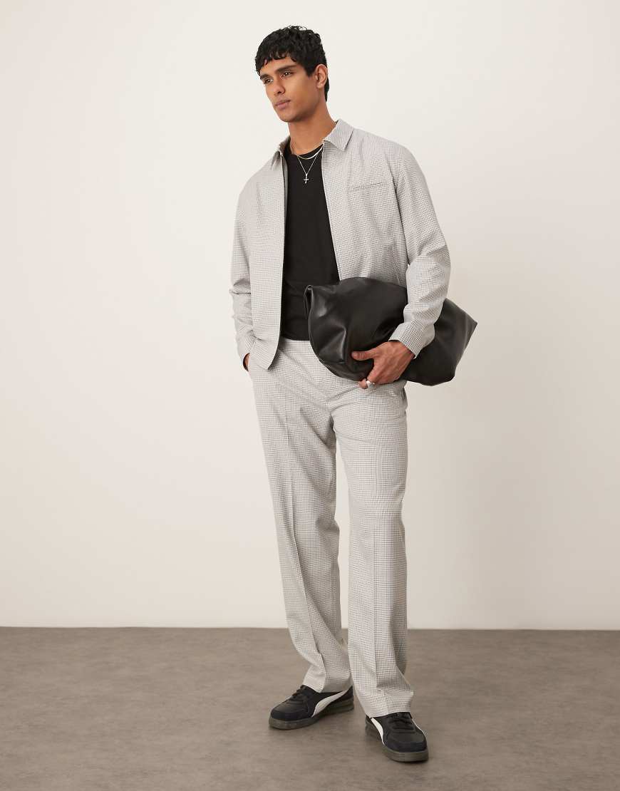 ASOS DESIGN - Elegante Hose in Grau mit kleinem Karomuster, geradem Schnitt und elastischem Bund, Kombiteil von ASOS DESIGN