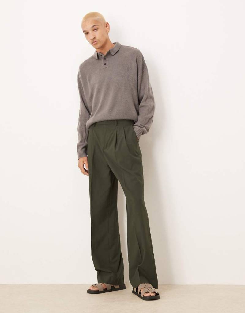 ASOS DESIGN - Elegante Hose in Grün mit weitem Bein und doppelten Bundfalten von ASOS DESIGN
