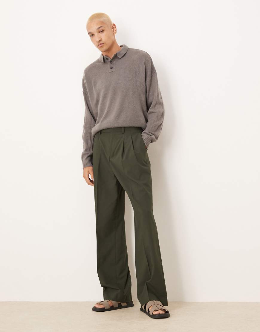 ASOS DESIGN - Elegante Hose in Grün mit weitem Bein und doppelten Bundfalten von ASOS DESIGN