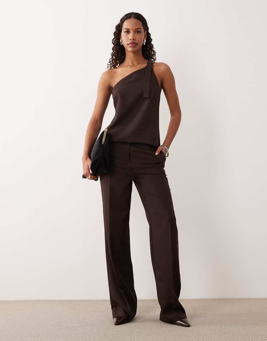 ASOS DESIGN - Elegante Hose in Schokobraun mit geradem Bein, Kombiteil-Brown von ASOS DESIGN