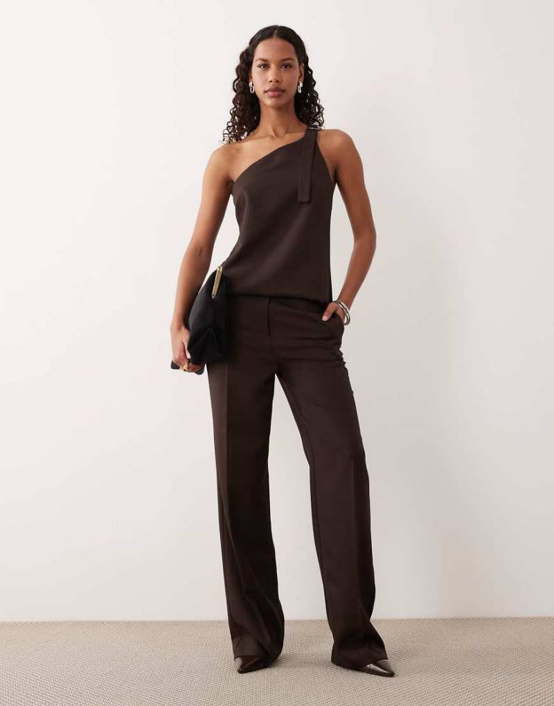 ASOS DESIGN - Elegante Hose in Schokobraun mit geradem Bein, Kombiteil-Brown von ASOS DESIGN