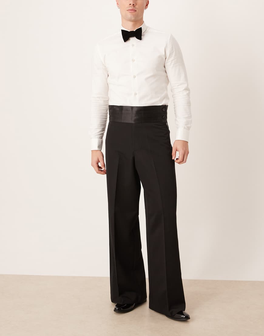 ASOS DESIGN - Elegante Hose in Schwarz mit locker fallendem Bein und Kummerbund-Taille von ASOS DESIGN