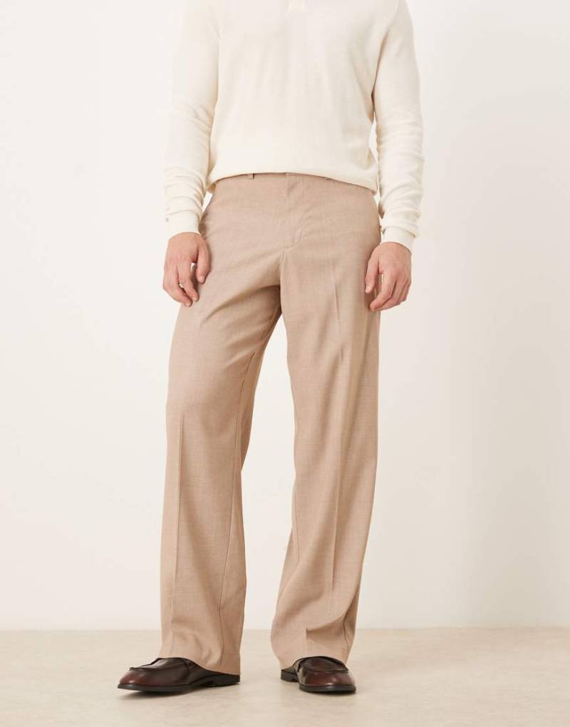 ASOS DESIGN - Elegante Hose in meliertem Beige mit weitem Bein und Bügelfalten-Neutral von ASOS DESIGN