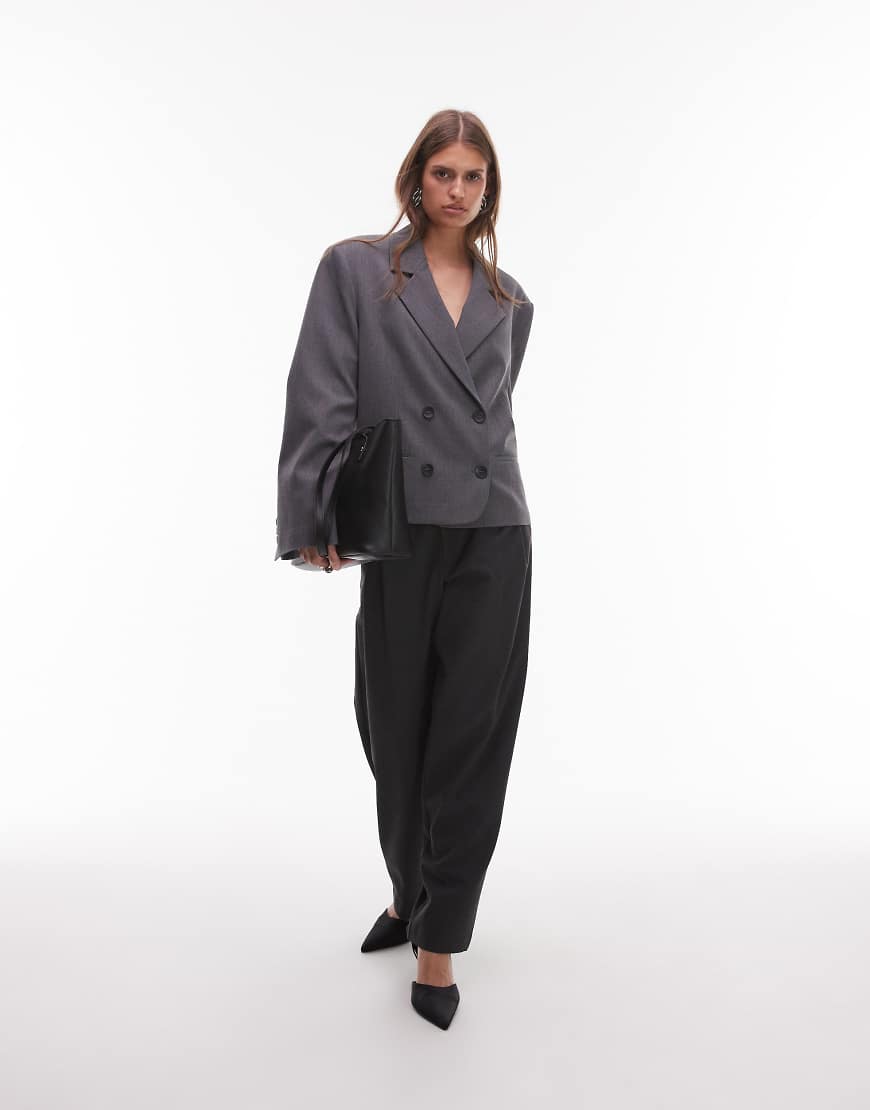 ASOS DESIGN - Elegante Hose in meliertem Grau mit Fischgrätmuster und schmal zulaufendem Bein von ASOS DESIGN