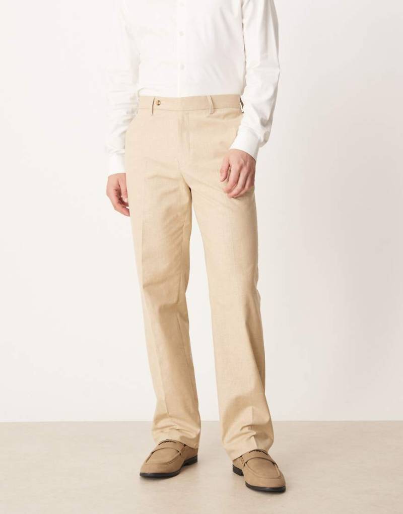 ASOS DESIGN - Elegante Hose in steinbeiger Leinenoptik mit geradem Schnitt-Neutral von ASOS DESIGN