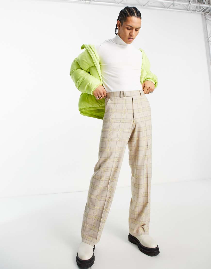 ASOS DESIGN - Elegante Hose mit weitem Bein und Karomuster mit limettengrünem Detail-Neutral ASOS DESIGN - Elegante Hose mit weitem Bein und Karomuster mit limettengrünem Detail-Neutral von ASOS DESIGN