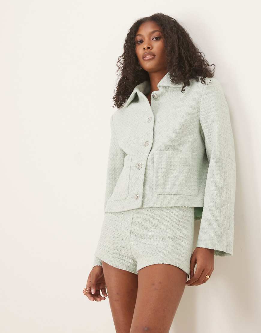 ASOS DESIGN - Elegante Jacke aus Bouclé in Salbeigrün, Kombiteil von ASOS DESIGN