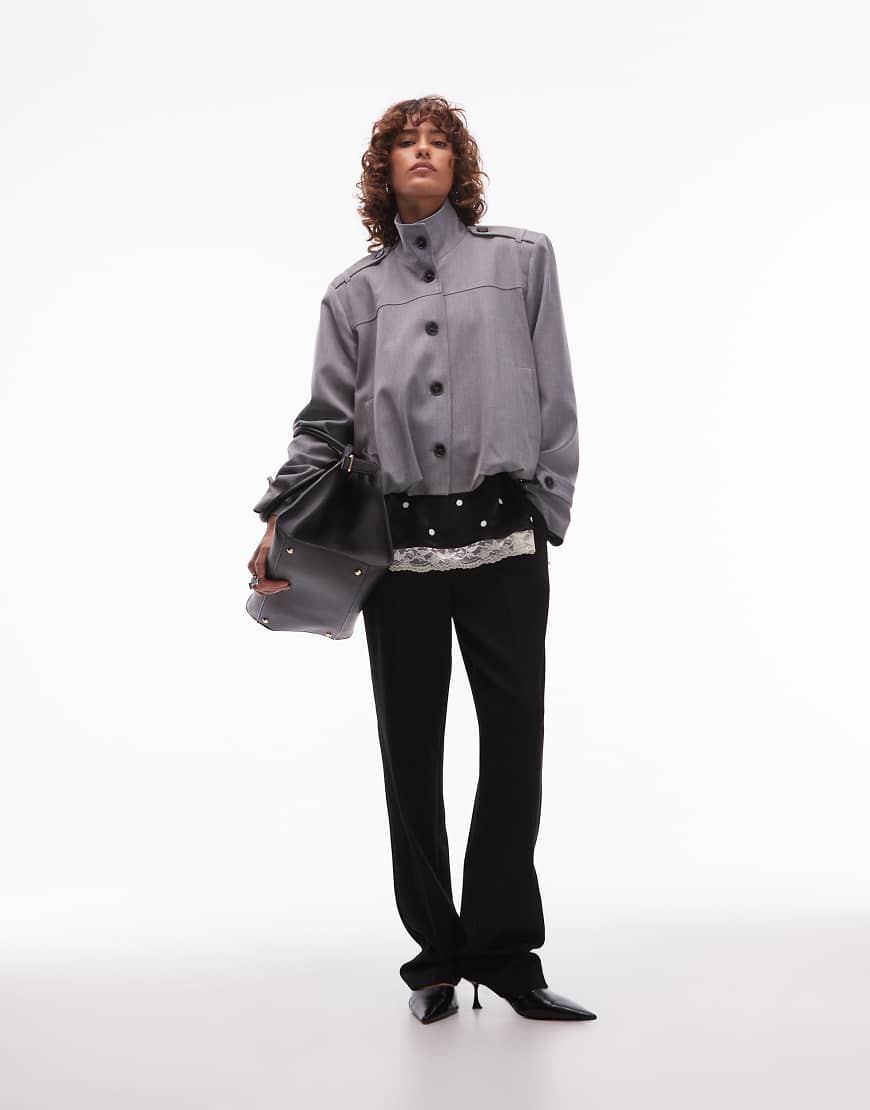 ASOS DESIGN - Elegante Jacke in Anthrazit mit Stehkragen und Laschendetail-Grau von ASOS DESIGN