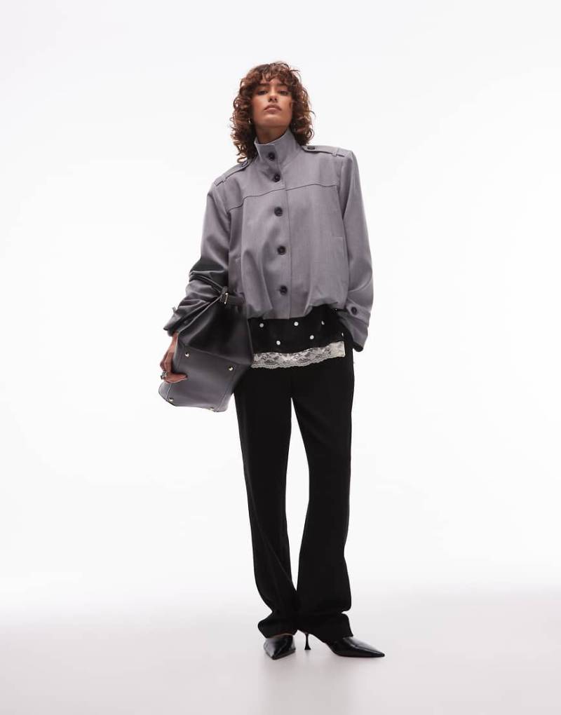 ASOS DESIGN - Elegante Jacke in Anthrazit mit Stehkragen und Laschendetail-Grau von ASOS DESIGN