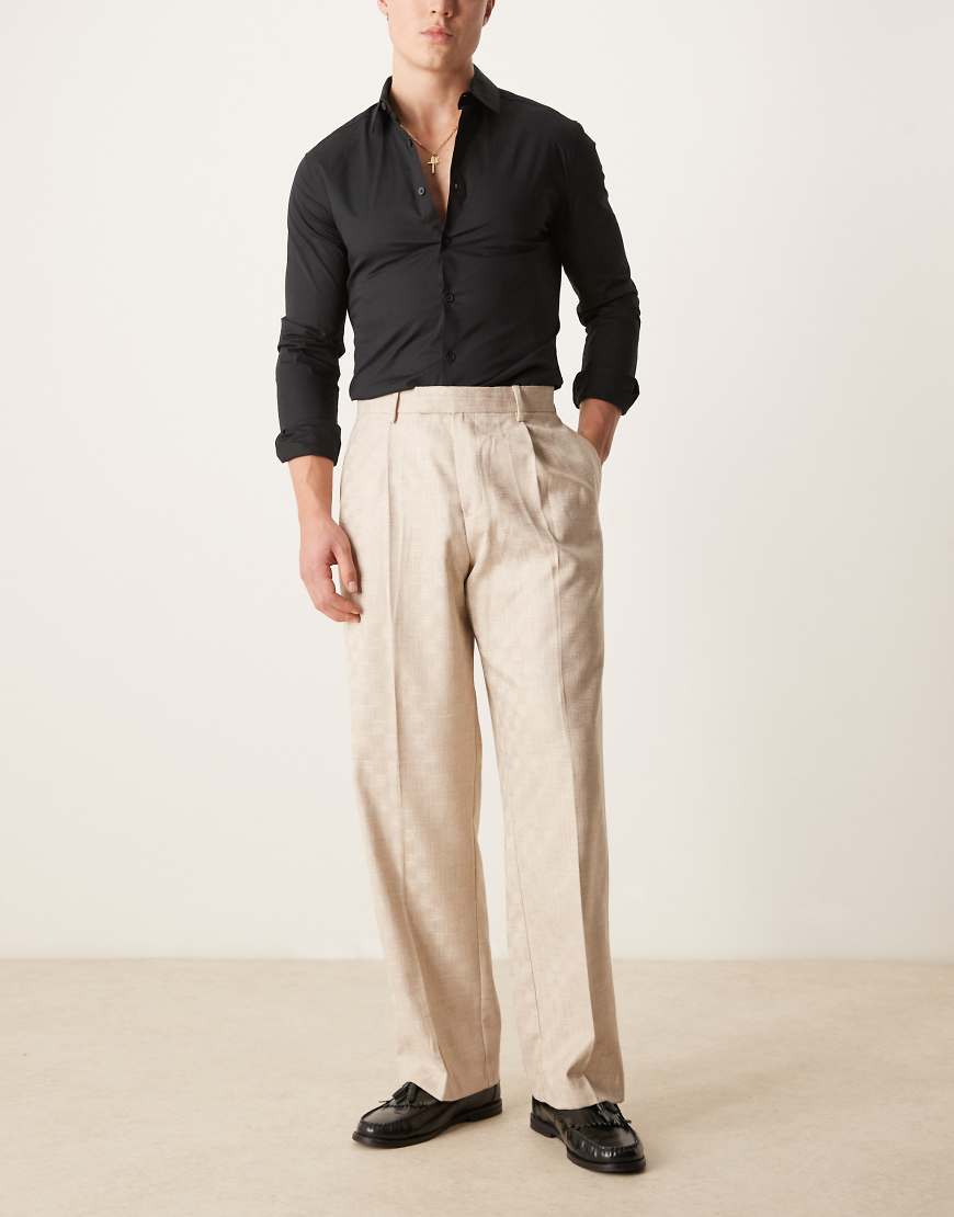 ASOS DESIGN - Elegante Jacquard-Hose in Steinbeige mit weitem Bein und Bügelfalte vorne-Neutral von ASOS DESIGN